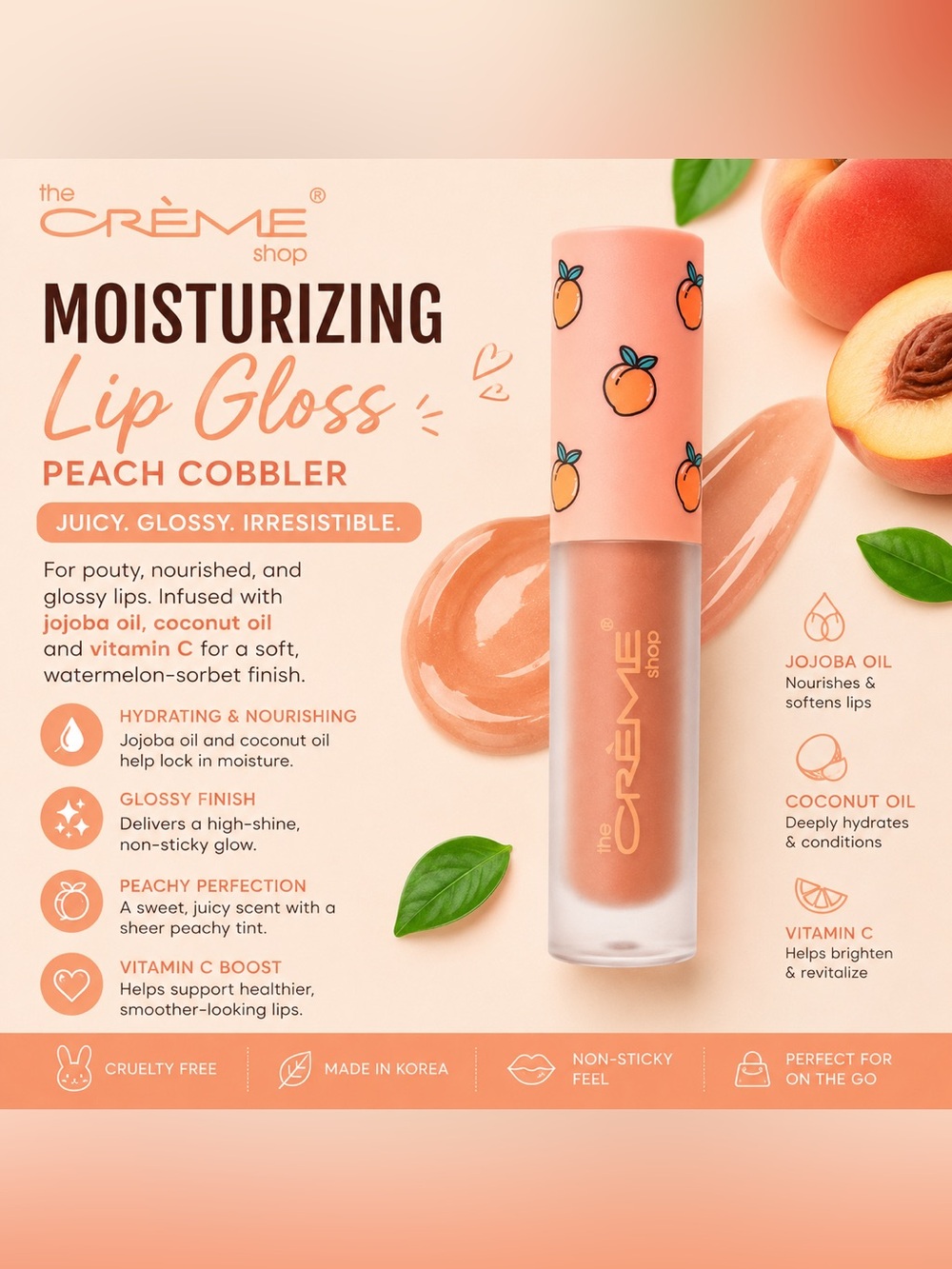 🍑 The Crème Shop Moisturizing Lip Gloss – Peach Cobbler 🍑